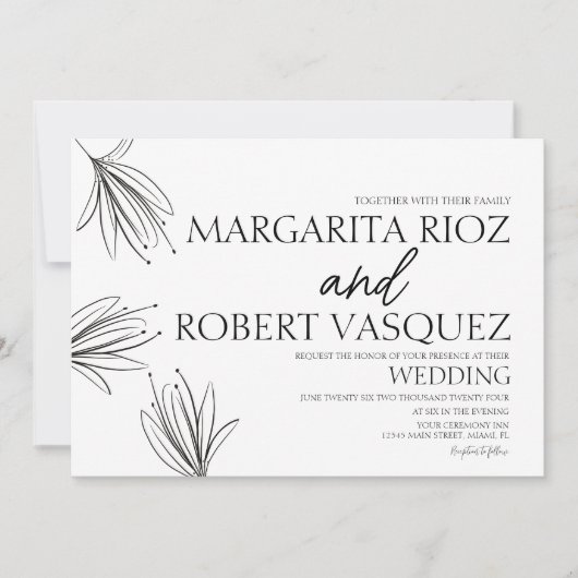 Lilies Hand Drawn Elegant Script Wedding Kaart (Voorkant)