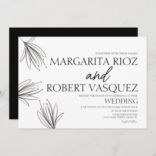 Lilies Hand Drawn Elegant Script Wedding Kaart (Voorkant / Achterkant)