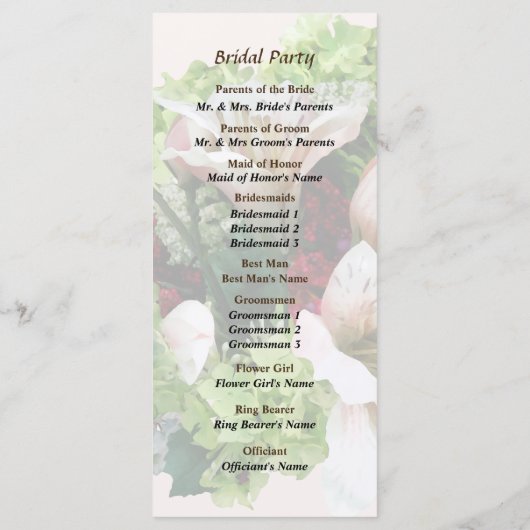 Lilies, Hydrangea en Berries Wedding Programme Programmakaart (Achterkant)