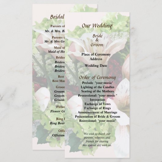 Lilies, Hydrangea en Berries Wedding Programme Programmakaart (Voorkant / Achterkant)