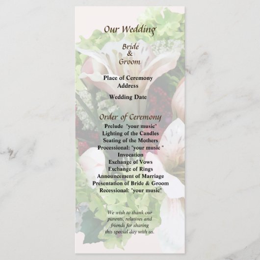 Lilies, Hydrangea en Berries Wedding Programme Programmakaart (Voorkant)