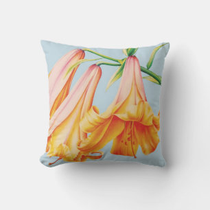 Lilies-kunst van Sarah Trett blauwe oranje kussen