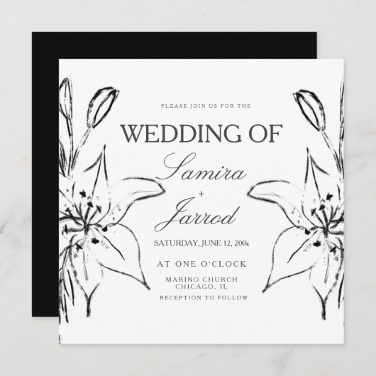 Lilies Line Art Ink Sketch Wedding (Voorkant / Achterkant)