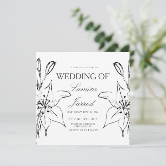 Lilies Line Art Ink Sketch Wedding (Staand voorkant)