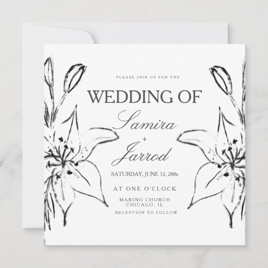 Lilies Line Art Ink Sketch Wedding (Voorkant)