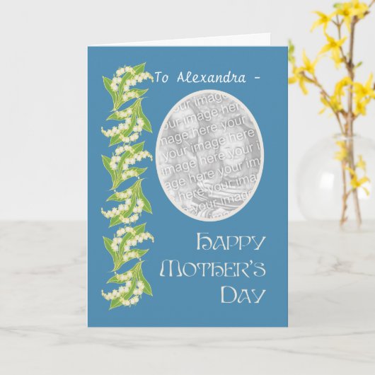 Lilies Moederdag-fotokaart, blauw om aan te passen Kaart (Gele Bloem)