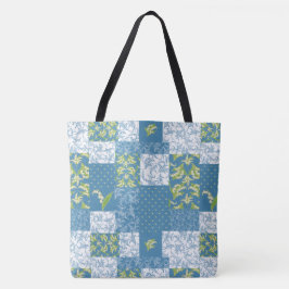 Lilies-of-the-Valley Faux Patchwork in het blauw Tote Bag