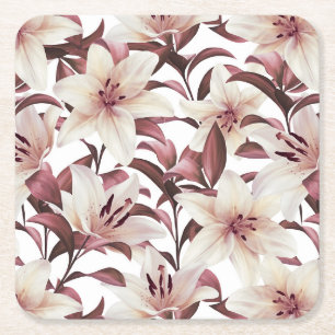 Lilies op wit. Floral patroon Kartonnen Onderzetters