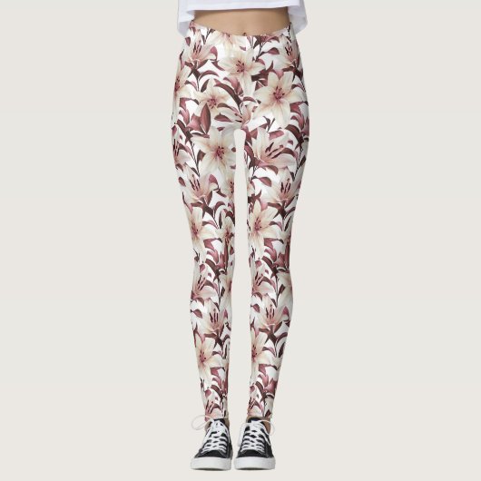 Lilies op wit. Floral patroon Leggings (Voorkant)