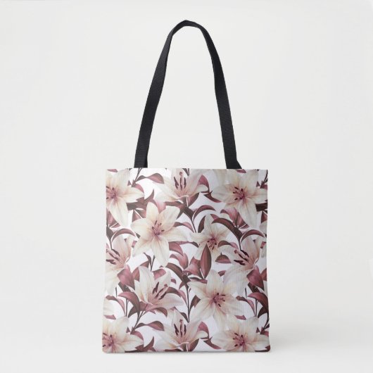 Lilies op wit. Floral patroon Tote Bag (Voorkant)