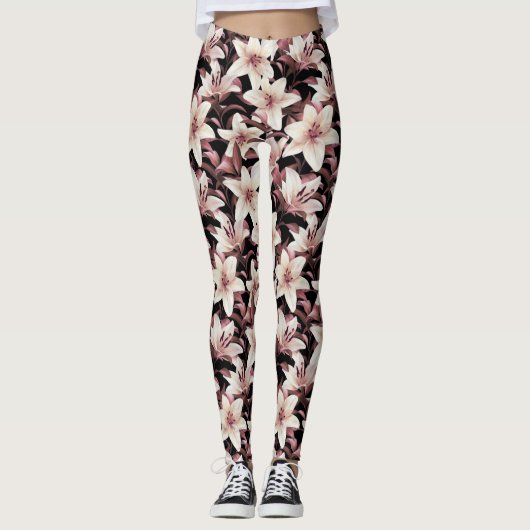 Lilies op zwart leggings (Voorkant)