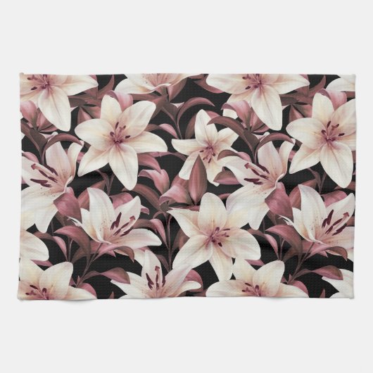 Lilies op zwart theedoek (Horizontaal)
