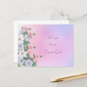 Lilies Petunias Hollyhock  Bloemenmeisje Aankondigingskaart