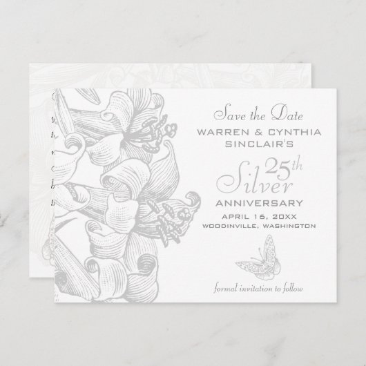 Lilies sparen de Datum Silver 25th Jubileum Aankondigingskaart (Voorkant / Achterkant)