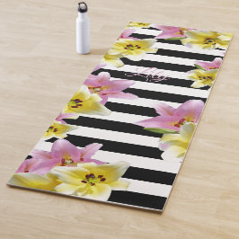 Lilies Striped Pattern voegt naam of Initialen Flo Yogamat