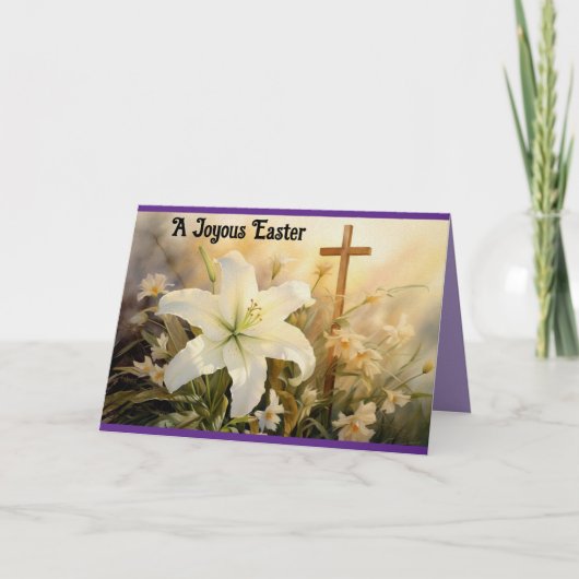 Lilies With Cross Folded Easter Card Feestdagen Kaart (Voorkant)