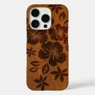 Lilikoi Hibiscus Hawaiian Faux Wood Koa iPhone 16 Pro Hoesje