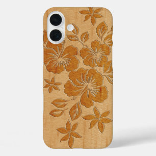 Lilikoi Hibiscus Hawaiian Faux Wood Maple iPhone 16 Plus Hoesje