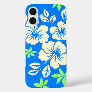 Lilikoi Hibiscus Hawaiian Pareau Blue iPhone 16 Plus Hoesje