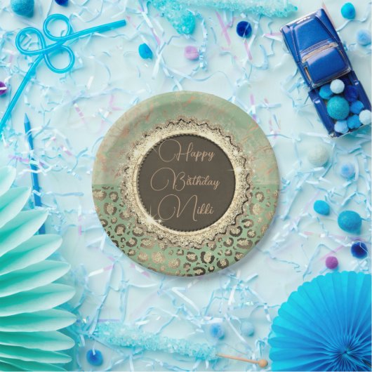 LIlime groen marmer glitterij luipaard verjaardag Papieren Bordje (Feest)