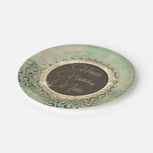 LIlime groen marmer glitterij luipaard verjaardag Papieren Bordje (Gekanteld)