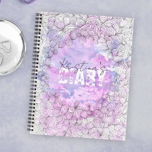 Lillac Azure-Waterverf, zwarte-inktpatroonrand Notitieboek