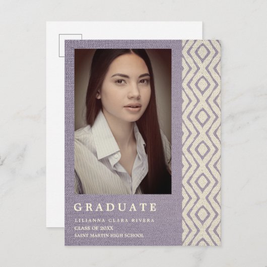 Lillac Boho Texture Photo Unisex Afstuderen Aankondigingskaart (Voorkant / Achterkant)