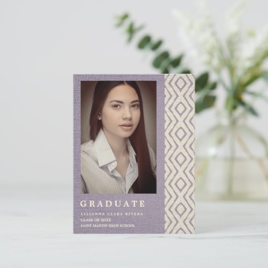 Lillac Boho Texture Photo Unisex Afstuderen Aankondigingskaart (Staand voorkant)