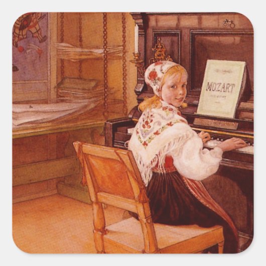 Lillanna oefent Mozart uit op Piano Vierkante Sticker (Voorkant)