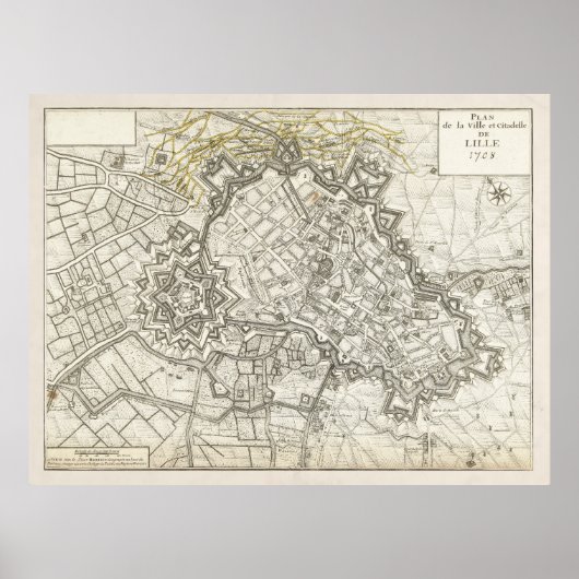  Lille France Map (1708) Poster (Voorkant)