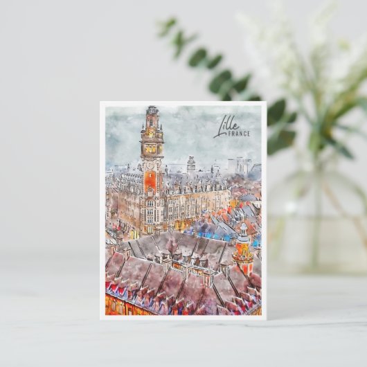 Lille Frankrijk Travel Place Waterverf Briefkaart (Staand voorkant)