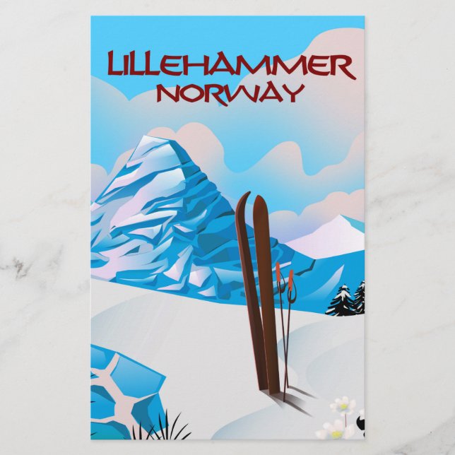 Lillehammer Noorwegen ski poster. (Voorkant)