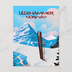 Lillehammer Noorwegen ski poster. Briefkaart