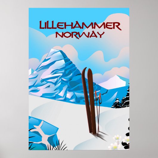 Lillehammer Noorwegen ski poster. Poster (Voorkant)