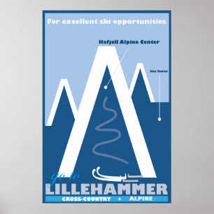 Lillehammer, Noorwegen, Ski Travel Poster