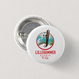 Lillehammer Norway Ski logo Ronde Button 3,2 Cm