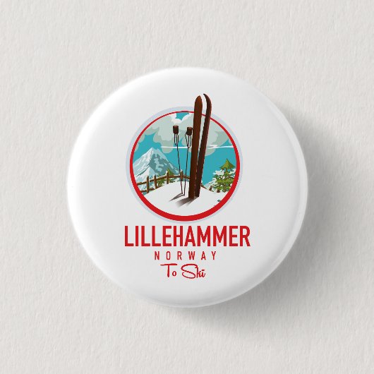 Lillehammer Norway Ski logo Ronde Button 3,2 Cm (Voorkant)