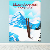 Lillehammer Norway Ski poster. Canvas Afdruk (Insitu (Houten vloer))