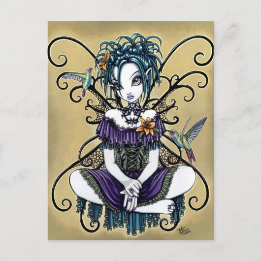 "Lillian" Gothic Hummingbird Fairy Art Briefkaart (Voorkant)