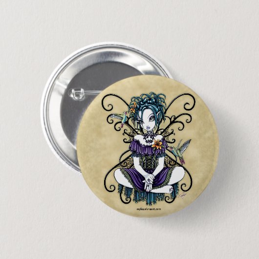 "Lillian" Gothic Hummingbird Fairy Art Button (Voorkant /achterkant)
