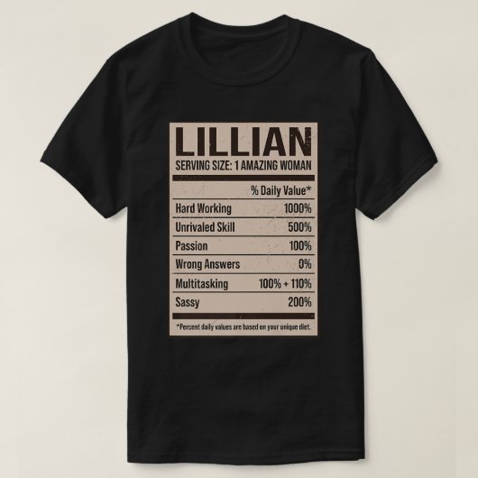 Lillian Nutrition Facts Name Nickname Alias Titel T-shirt (Design voorkant)