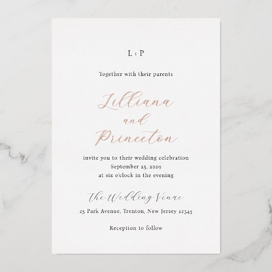 Lilliana Elegant Modern Wedding Folie Uitnodiging (Voorkant)