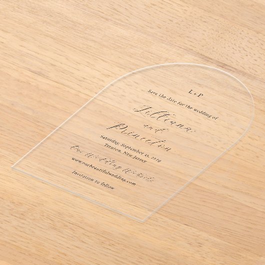 Lilliana Elegant Modern Wedding Save the Date Acryl Uitnodigingen (Laagn)