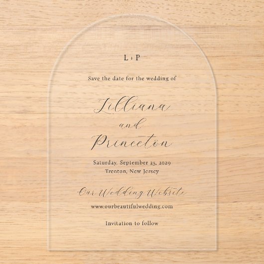Lilliana Elegant Modern Wedding Save the Date Acryl Uitnodigingen (Voorkant)