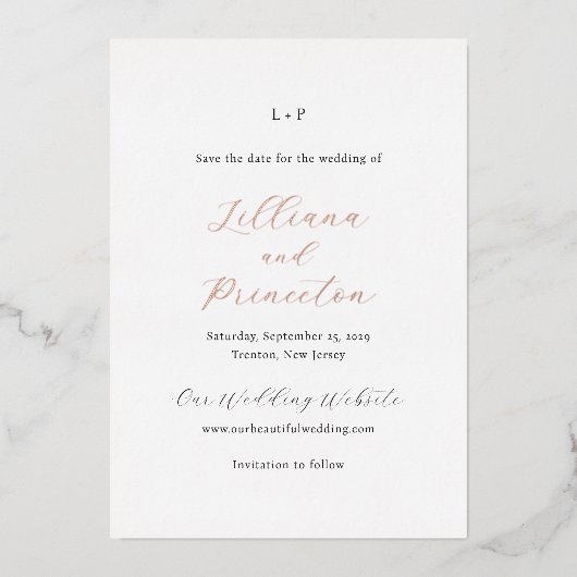 Lilliana Elegant Modern Wedding Save the Date Folie Uitnodiging (Voorkant)