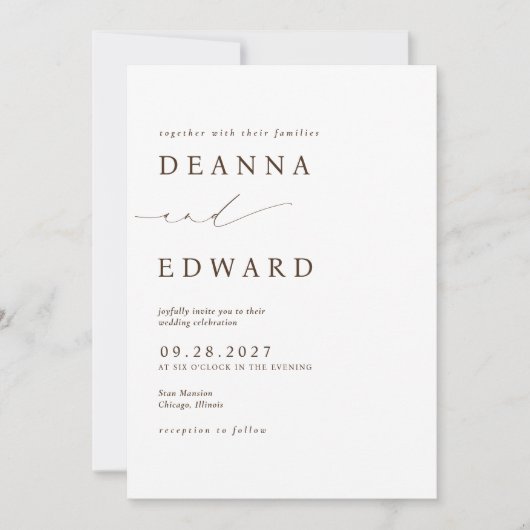 LILLIE Elegante Bruine Huwelijksuitnodiging Kaart (Voorkant)