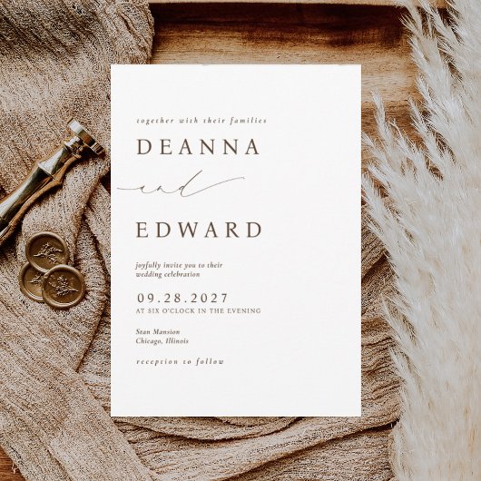 LILLIE Elegante Bruine Huwelijksuitnodiging Kaart