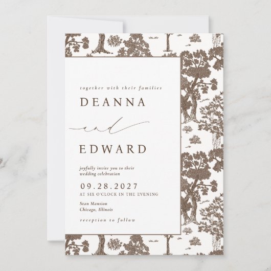 LILLIE Elegante Mocha Bruine Huwelijksuitnodiging Kaart (Voorkant)