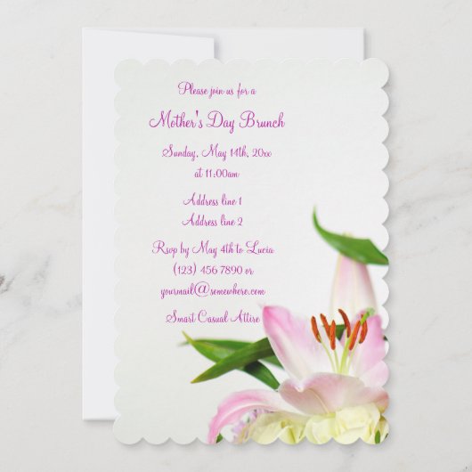 Lillies & Rozen Bouquet Moederdag Brunch Kaart (Achterkant)