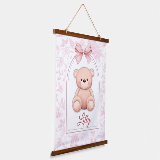 Lilly | Aangepaste Roze Teddybeer Nursery Design Hangend Wandkleed (Gebogen)